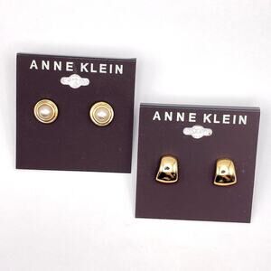 NWT Lot of 2 ANNE KLEIN Earrings Gold Tone Faux Pearl Classic Stylish Studs